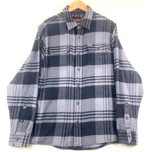 Orvis Men's Large Black & Gray Heavy Plaid Button-Up Flannel Shacket